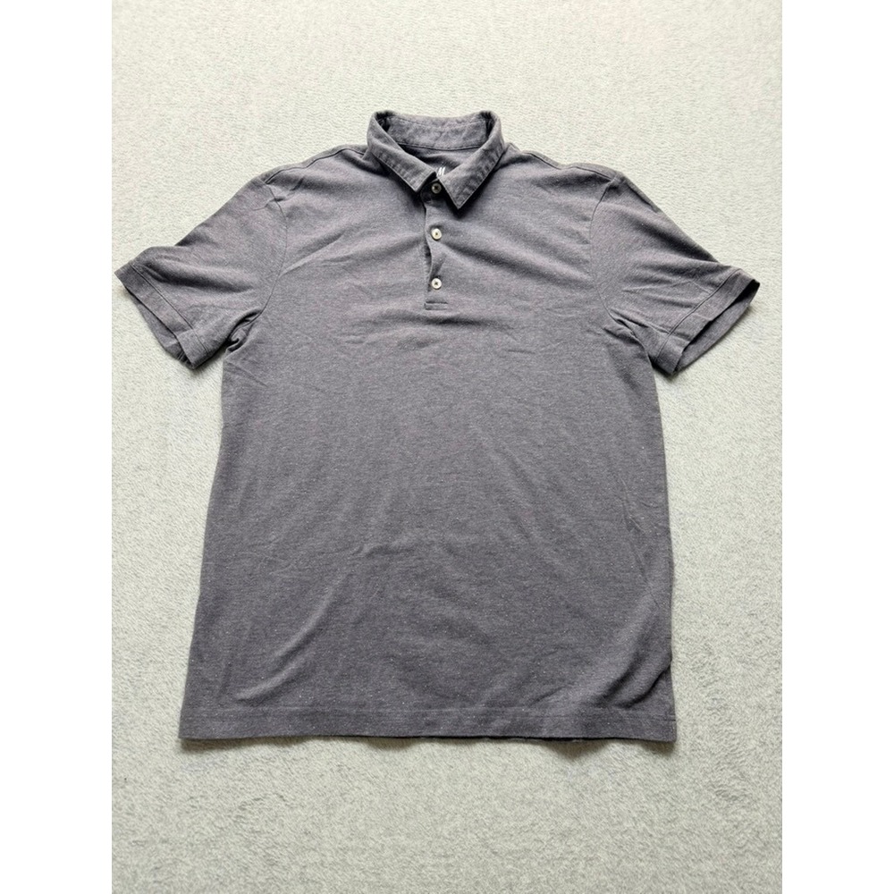 HM Mens Slim Fit Polo Shirt Charcoal Gray Short Sleeve Cotton Blend Size M